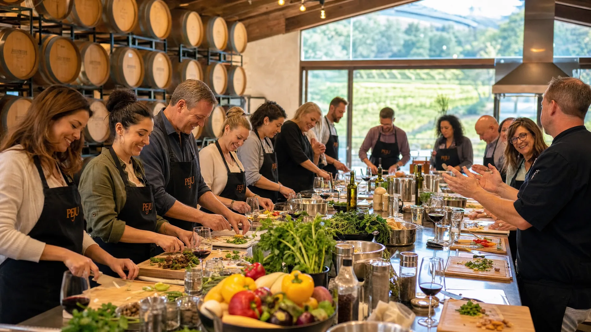Team enjoying a group cooking experience with a private chef